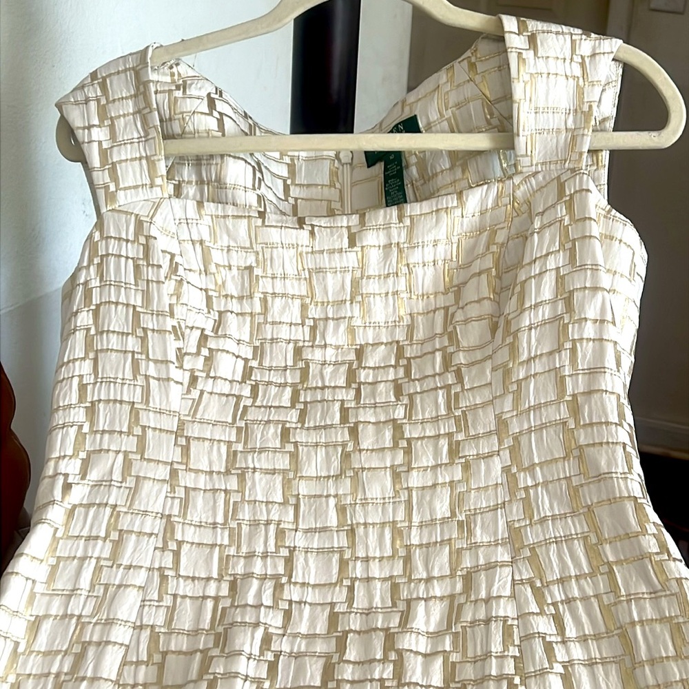 Lauren Ralph Lauren Ivory/Gold Metallic Formal Sheath Dress NWOT - Picture 3 of 9